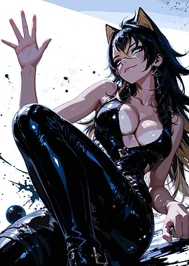 Anime Girl in Black Latex Outfit