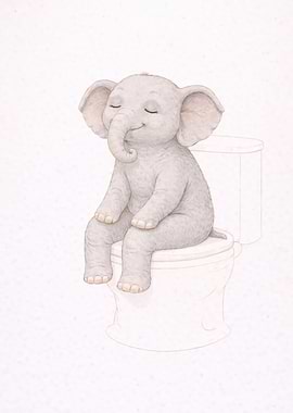 Cute Elephant on Toilet