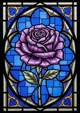 Purple Rose Stained Glass Window