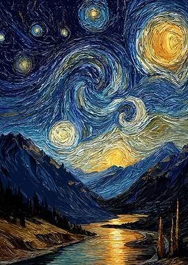 Starry Night Landscape Painting