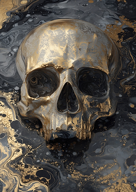 Golden Skull with Marble Background