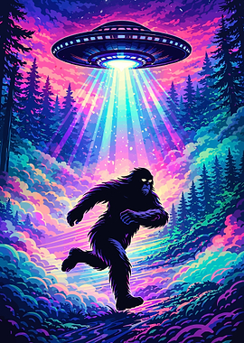 Bigfoot Running from UFO