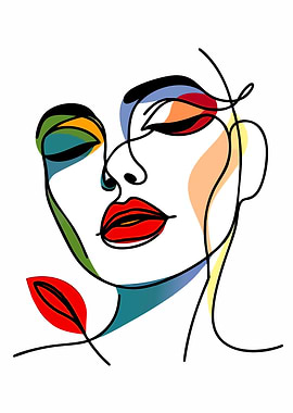 Abstract Face with Colorful Accents