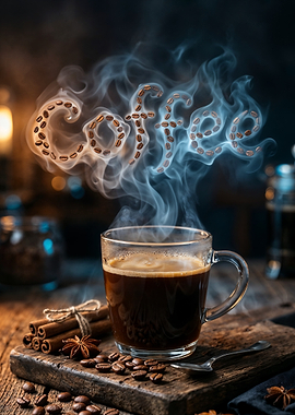 Coffee steam art with beans