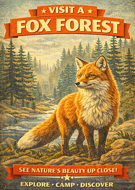 Visit a Fox Forest Vintage Poster