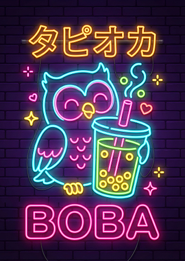Cute Owl Boba Neon Sign