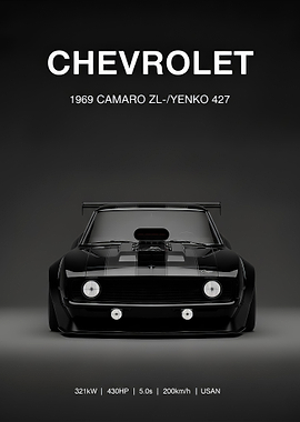 black 1969 Chevrolet Camaro Yenko 427 poster