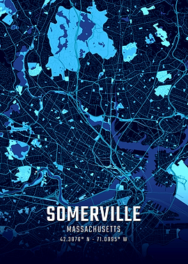 Somerville Massachusetts Midnight City Map