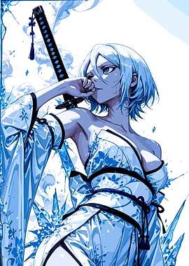 Anime Woman with Katana and Kimono