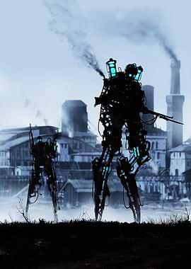 Steampunk Mechs in Industrial City