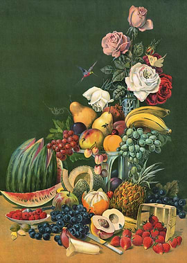 Abundant Fruit and Flower Still Life