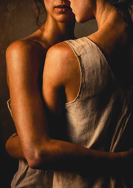 Golden Impasto Female Embrace