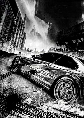 Black and White Car Drifting in City