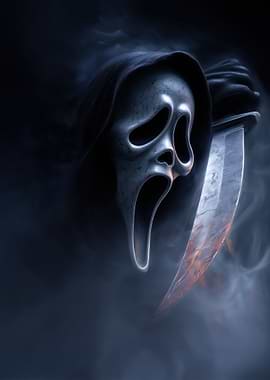 Ghostface Mask and Bloody Knife