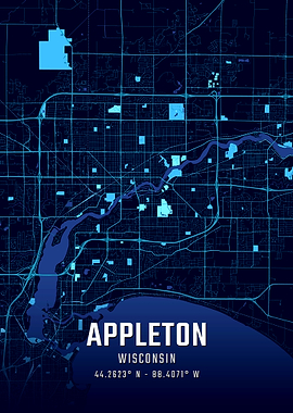 Appleton Wisconsin Midnight City Map