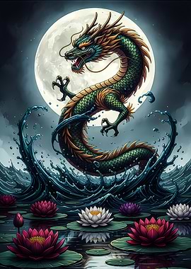 Dragon and Lotus Flowers