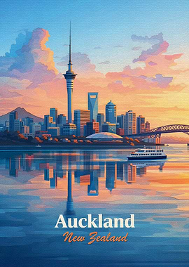 Auckland Cityscape at Sunset