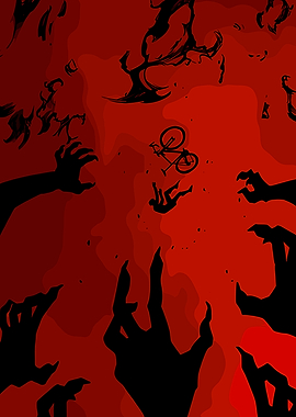 Falling Man and Bicycle in Red Abyss
