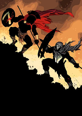 Spartan Warrior and Mysterious Figure Clash