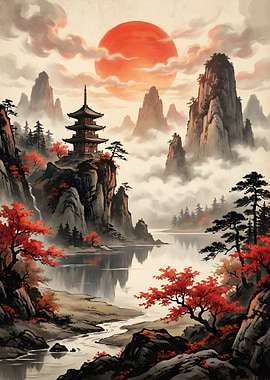 Japanese Pagoda Landscape