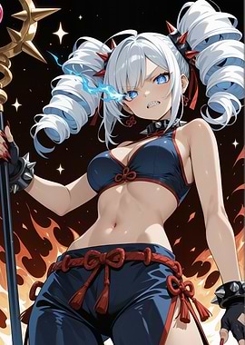 Anime Girl with Fiery Eyes