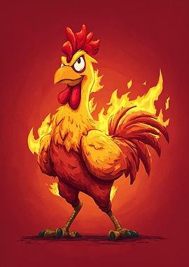 Fiery Rooster with Angry Expression