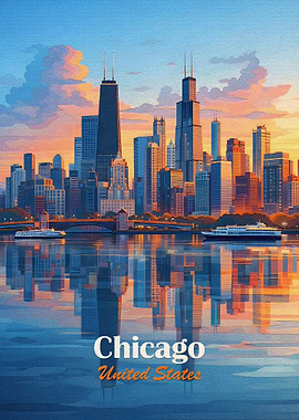 Chicago Skyline at Sunset