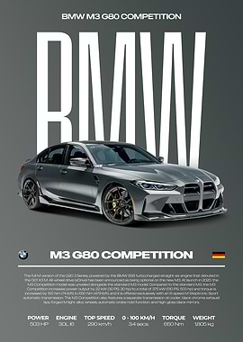 BMW M3 G80 Competition Car Poster