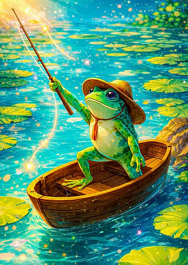Frog Fishing in a Boat
