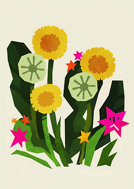 Whimsical Dandelions and Stars