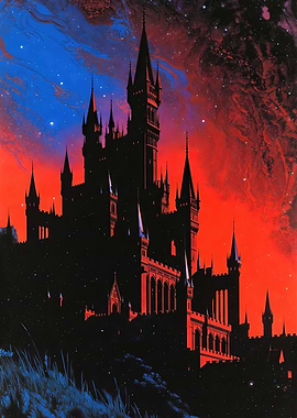 Silhouette Dark Fantasy Space Castle Wall Art