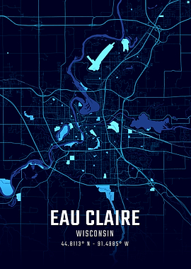 Eau Claire Wisconsin Midnight City Map