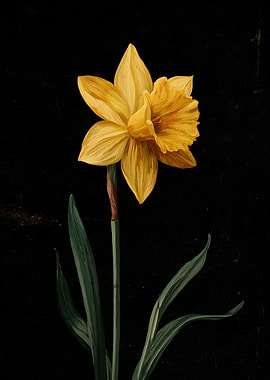 Yellow Daffodil on Black Background