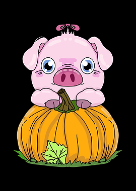 Cute Pig on Pumpkin