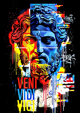 Glitch Art Roman Bust with Text