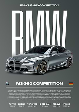 BMW M3 G80 Competition Car Poster