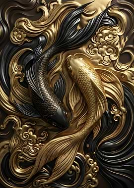 Golden and Black Koi Fish
