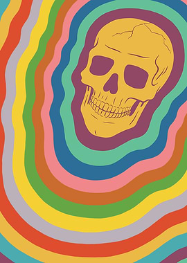 Psychedelic Skull with Rainbow Waves