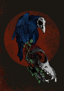 Dark Bird and Skull with Plants