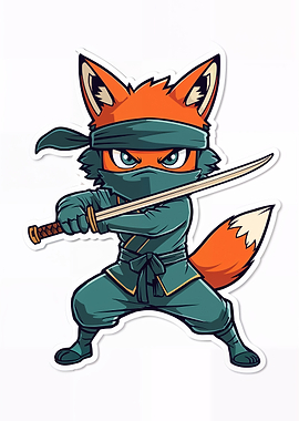 Playful Fox Ninja – Cute Cartoon Animal Illustration