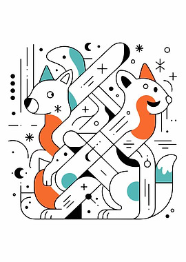 Geometric Foxes Retro Popart