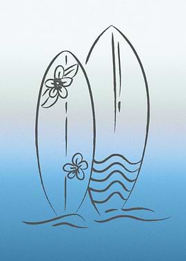 Two Surfboards with Floral Design