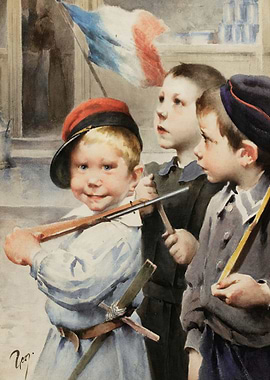 Children with French Flag and Toy Weapons
