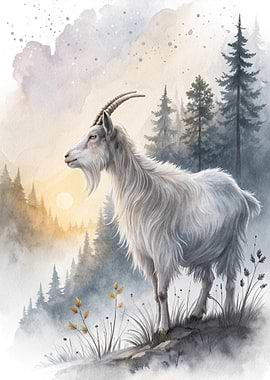 White Goat in Misty Mountains