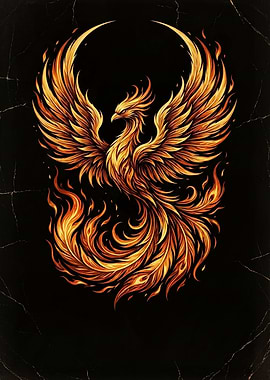 Fiery Phoenix Rising from Flames