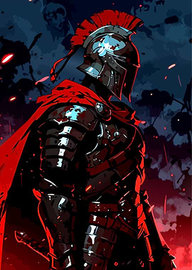Knight in Dark Armor with Red Cape