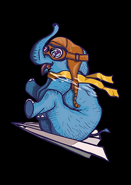 Elephant Pilot Flying on Paper Airplane