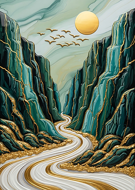 Golden River Through Emerald Mountains