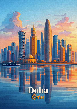 Doha, Qatar Skyline at Sunset