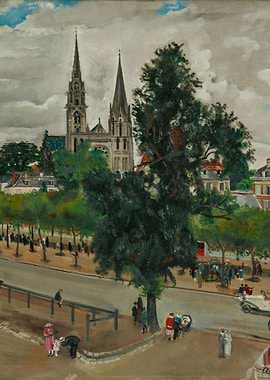Cityscape with Cathedral and People